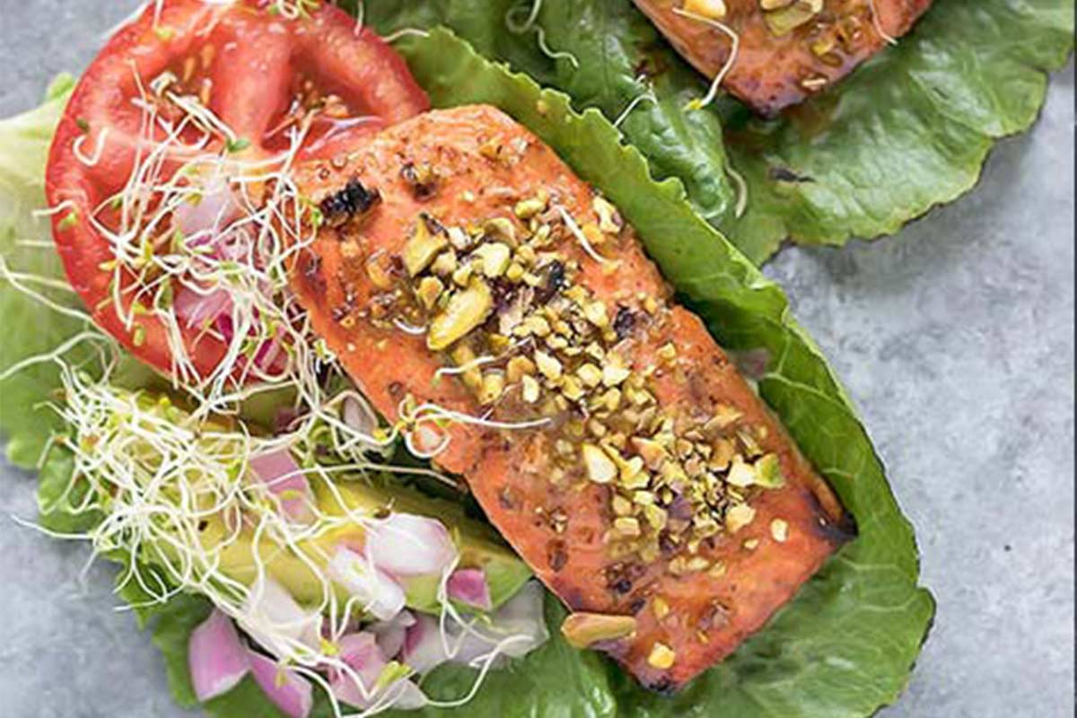 Pistachio Crusted Salmon Lettuce Wraps